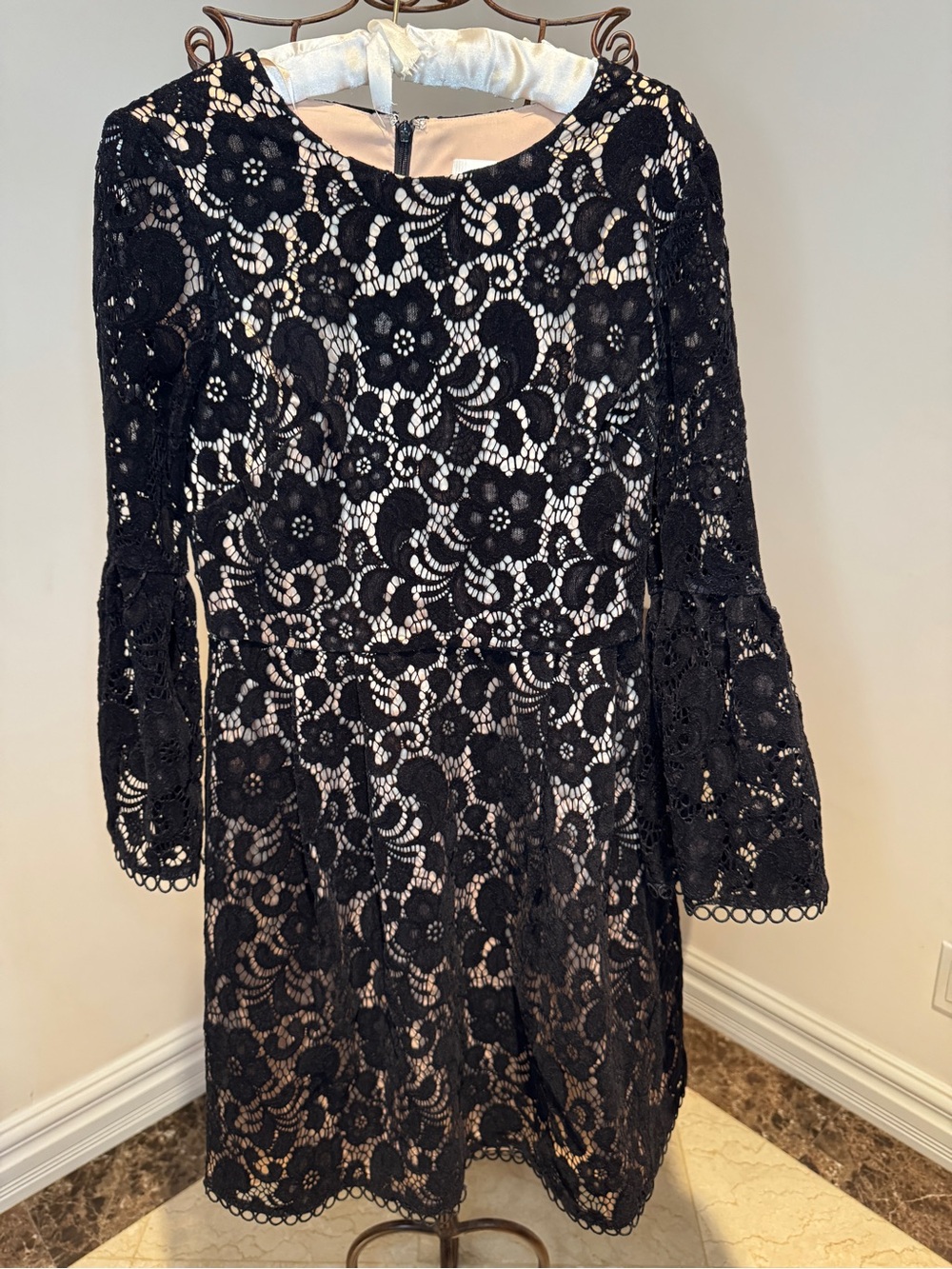 Eliza J Black Floral Lace Bell Sleeve Dress